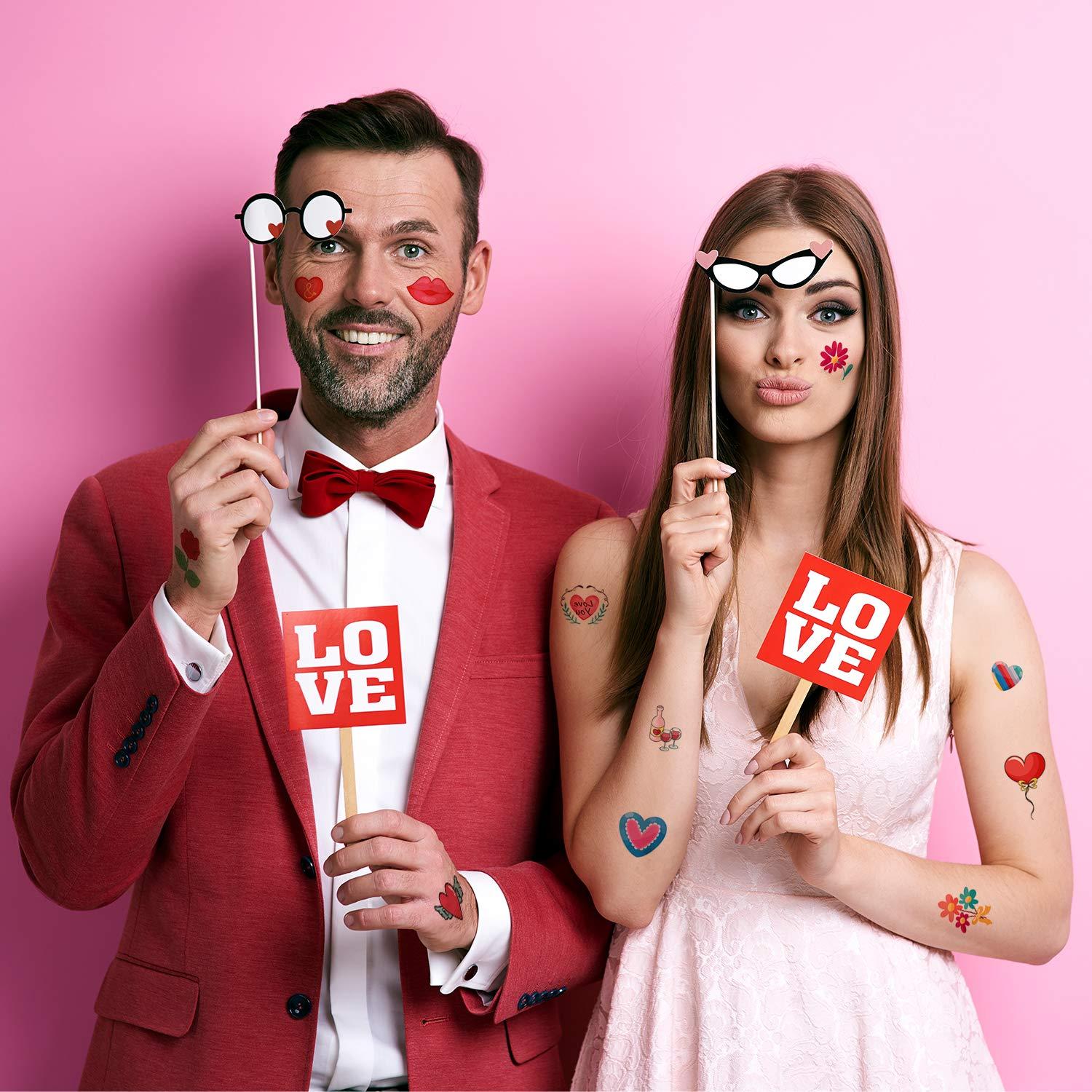 TUPARKA TUPARKA 340 Pcs 44 Sheet Valentines Day Temporary Tattoo Valentines Heart Tattoo Sticker for Kids Boys Girls Gift Valentines Day Party Supplies