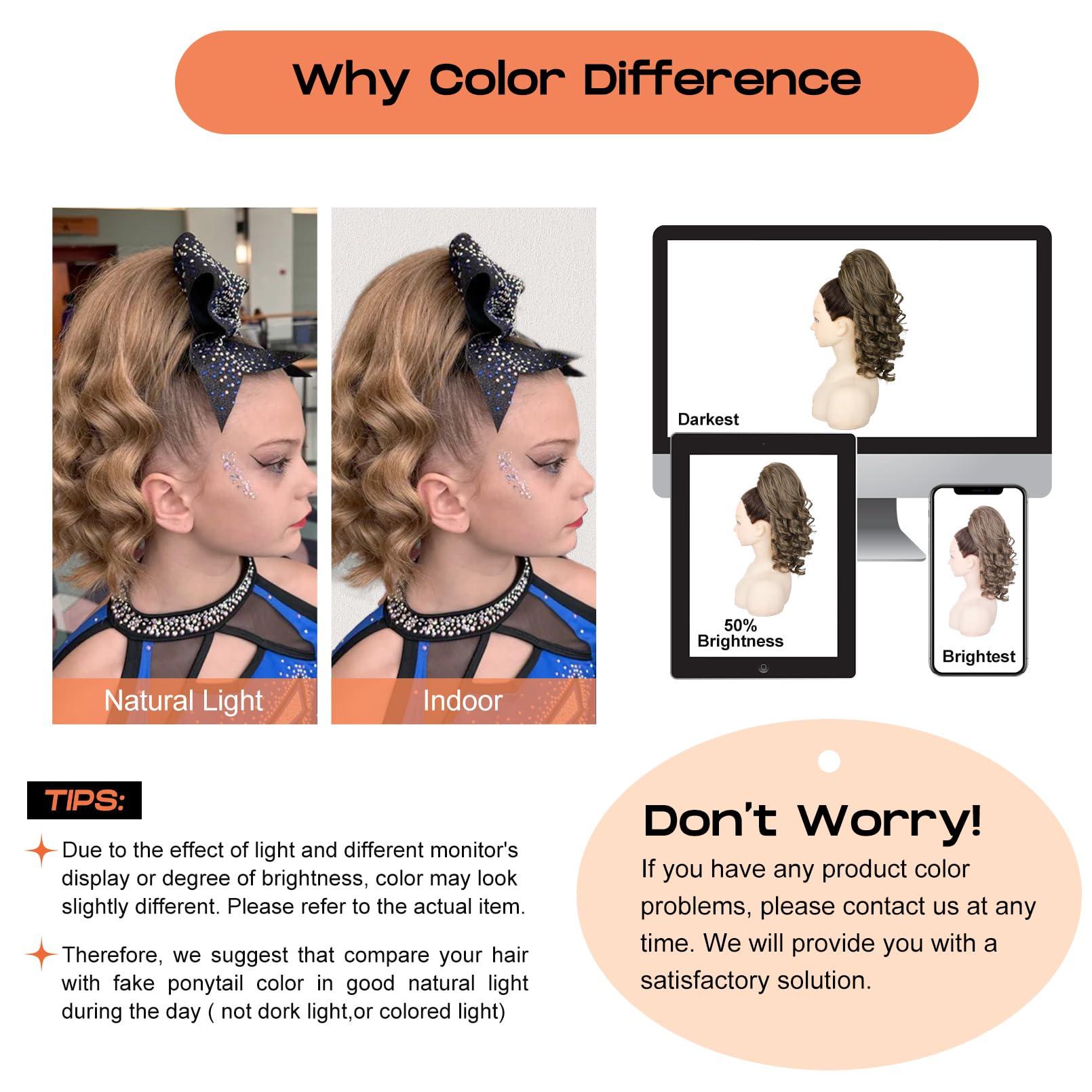 SEIKEA SEIKEA Cheer Ponytail Hair Piece, 12\" Ash Blonde Curly Cheerleader Hairpiece Ponytail Extension for Cheerleader Competition, Dance