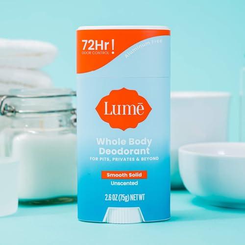 Lume Lume Whole Body Deodorant And Soap - 2.6 Ounce Smooth Solid Stick With 72 Hour Odor Control and 5 Ounce Triple Milled Soap - Aluminum Free, Baking Soda Free and Skin Loving (Unscented)