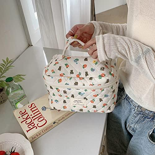 LIERWOI LIERWOI Travel Cosmetic Bag Cotton Makeup Bag Ladies, Quilted Toiletry Bag with Beautiful Floral Pattern, Cosmetic Bag Large Capacity, Make up Bag Wash Bag Portable for ladies or child (04-a)