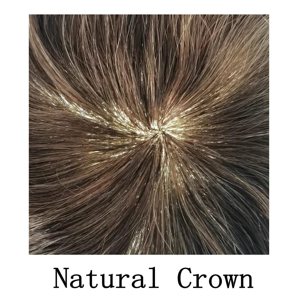 JUST HAIR Toupee for Men Hair Piece Human Hair Replacement System 0.10mm Injected Full Poly Skin Mens Hairpieces6x8\"-120% Density #6 Light Brown