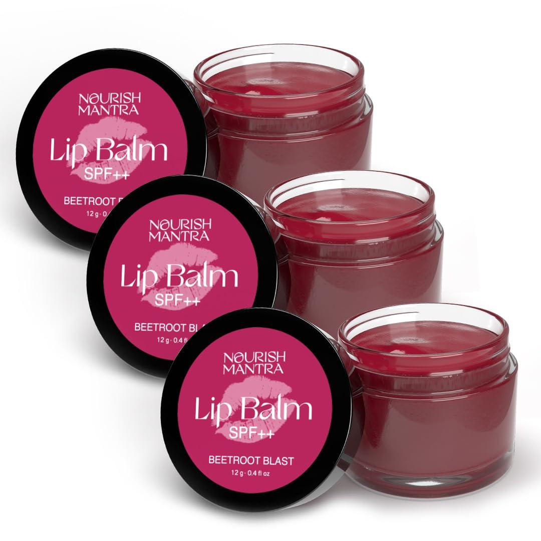 NOURISH MANTRA Nourish Mantra Beetroot Blast Lip Balm with SPF | Made with Olive oil, Shea Butter, Vitamin E and Avocado Oil | For Dry, Chapped & Dark Lips | Best for Both Women and Men | 12g (Pack of 3, Beetroot)