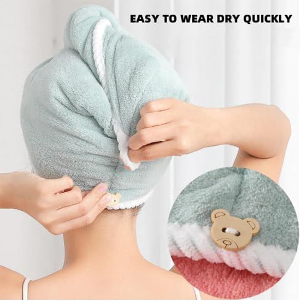 VNDUIFH VNDUIFH 2PCS Double Layer Coral Velvet Quick Drying Hair Cap, Thickened Water-Absorbent Drying Hair Towel Shower Cap (A,one Size)