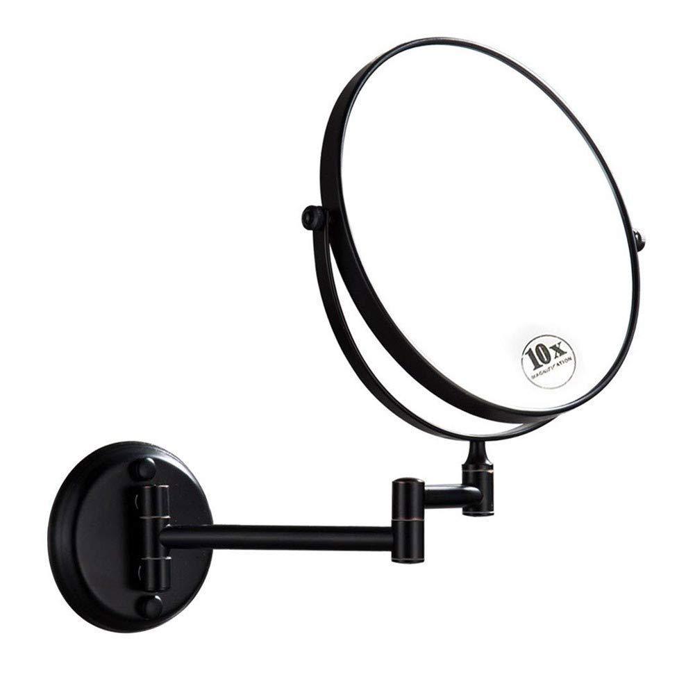 BABUUN BABUUN Wall-Mounted Shaving Mirror Black 10X Magnification + Normal 8-Inch Double-Sided Round Bathroom Vanity Mirror Swivel
