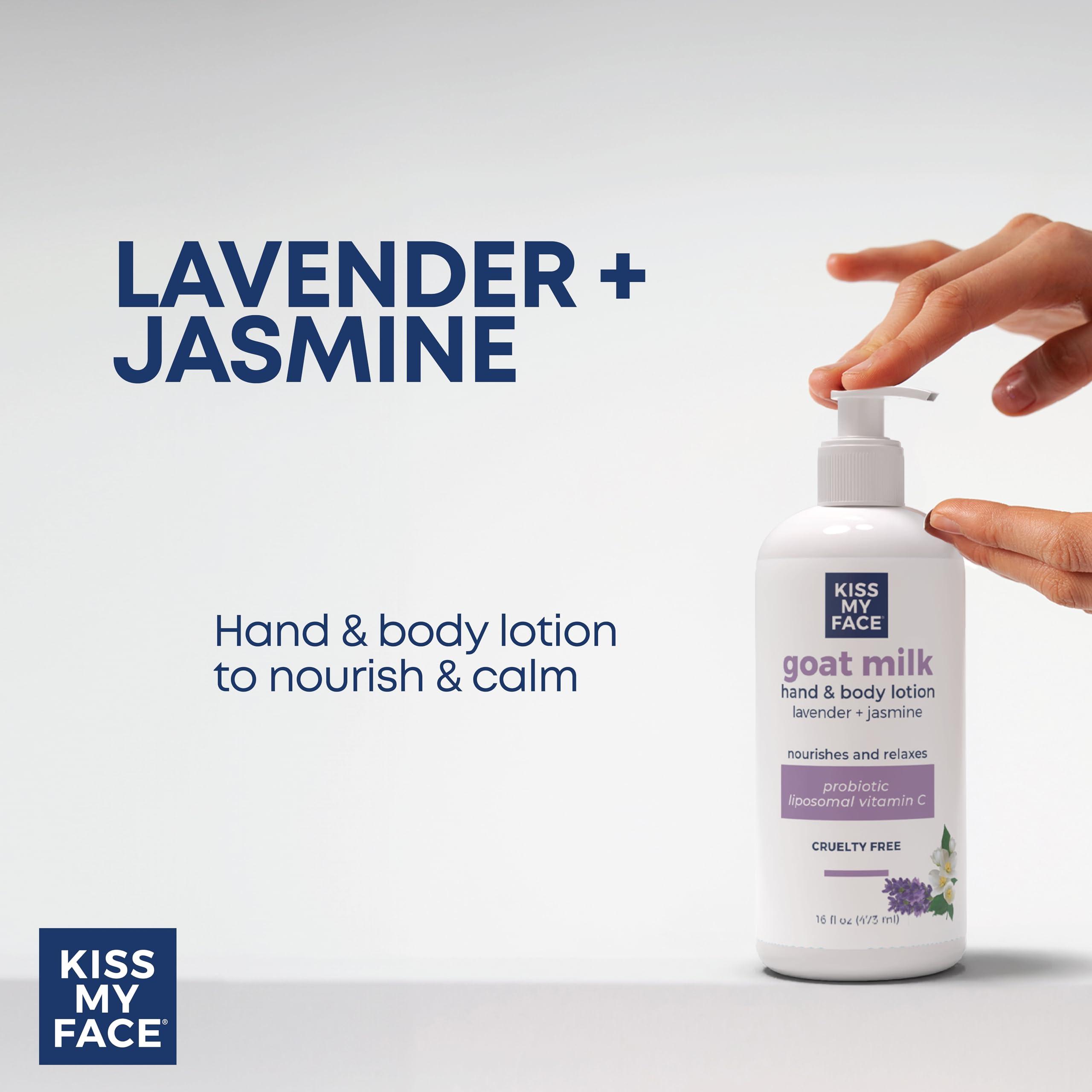 Kiss My Face Kiss My Face Goat Milk Hand & Body Lotion - Lavender & Jasmine Lotion with Goat Milk - 16 Ounce Bottle with Pump (Lavender & Jasmine, Pack of 1)