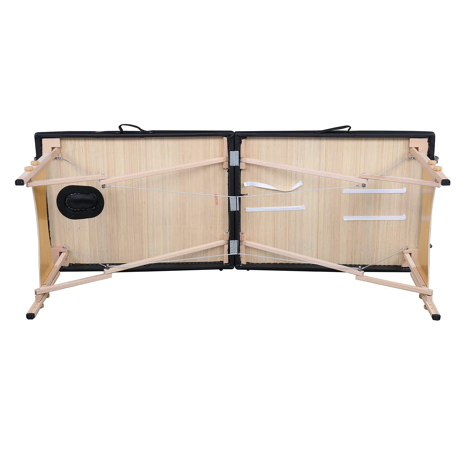 Alivinghome 2 Sections Folding Portable Massage Table Set,Height Adjustable Body and Beauty Massage Bed,Spa Facial Salon Tattoo Bed,Folding SPA Bodybuilding Massage Table (Black Color, 84" x 27.56" x 33.46")