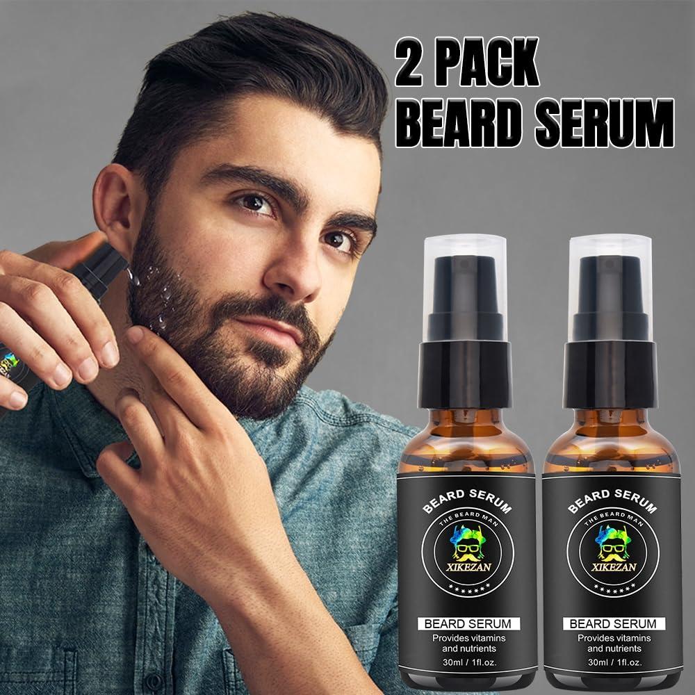 XIKEZAN Beard Kit,Beard Grooming Kit w/Beard Wash,2 Pack Beard Serum,Beard Oil,Beard Balm,Comb,Brush,Scissor,Bag,EBook,Beard Care Birthday Gifts for Men Him Dad Husband Brother