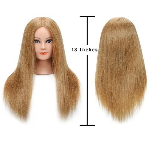 SOPHIRE SOPHIRE 100% Real Human Hair Mannequin Head with 9 Tools and Clamp, Hairdressers' Practice Training Head and Cosmotology Doll Head for Hairstyling and Braid - #27
