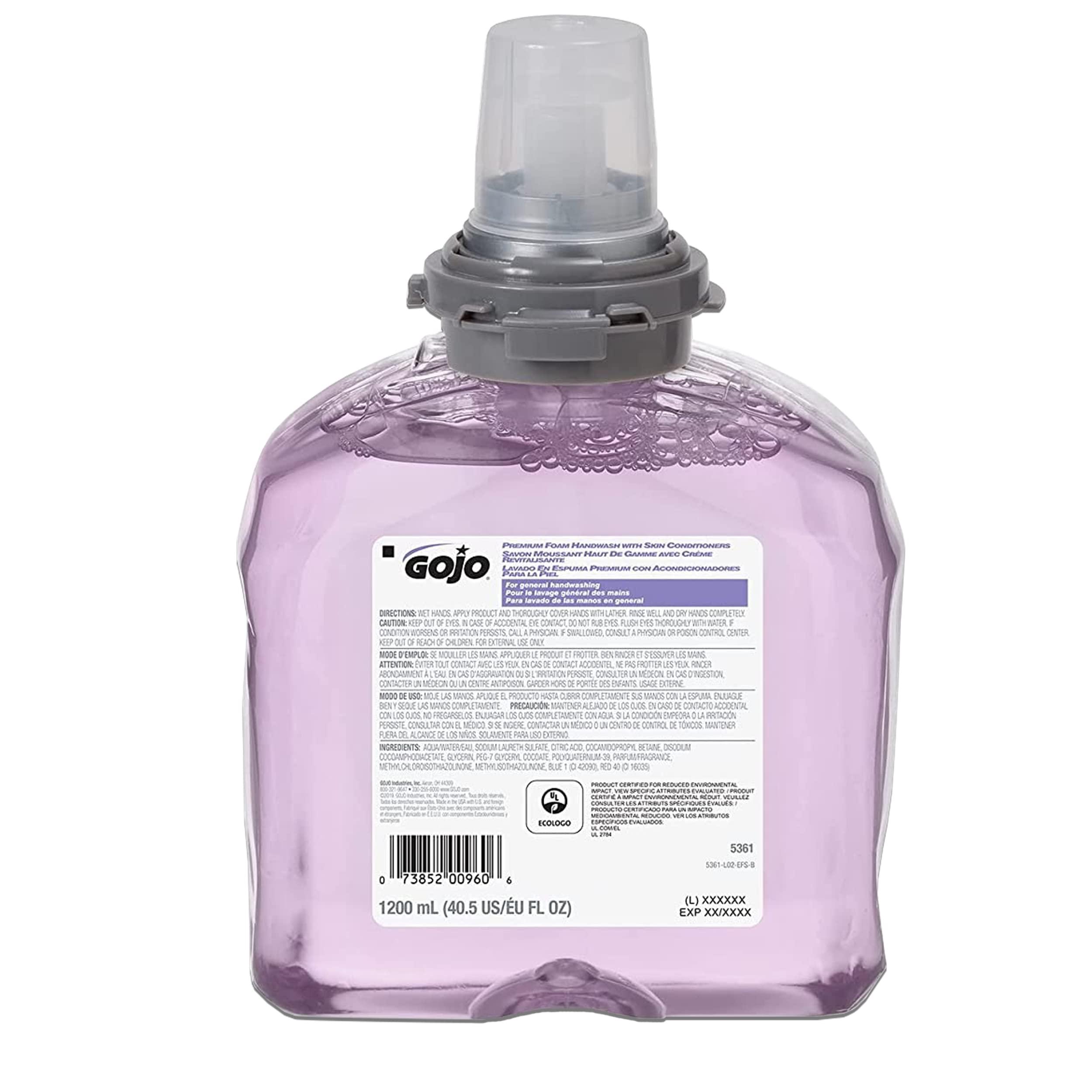 Gojo Gojo Premium Foam Handwash with Skin Conditioners, Cranberry Scent, EcoLogo Certified, 1200 mL Foam Hand Soap Refill TFX Touch-Free Dispenser (Pack of 2) – 5361-02