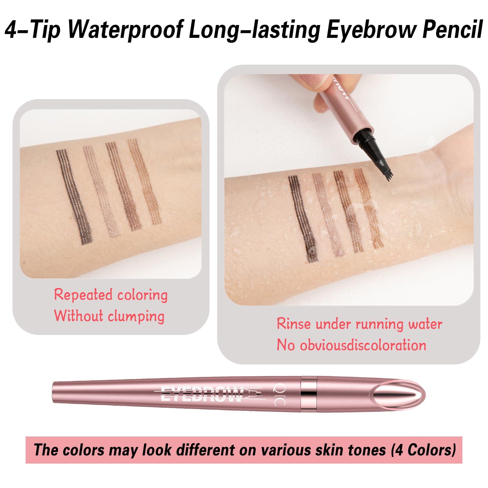 KUNSHNBEI 3D Eyebrow Pencil, 4 Tip Microblading Eyebrow Pencil, 24 Hours Smudge Proof Brow Pen, Brow Pen Makeup Natural Fine Stroke, Waterproof Eyebrow Pencil for Women (Light Brown) -1 Pack