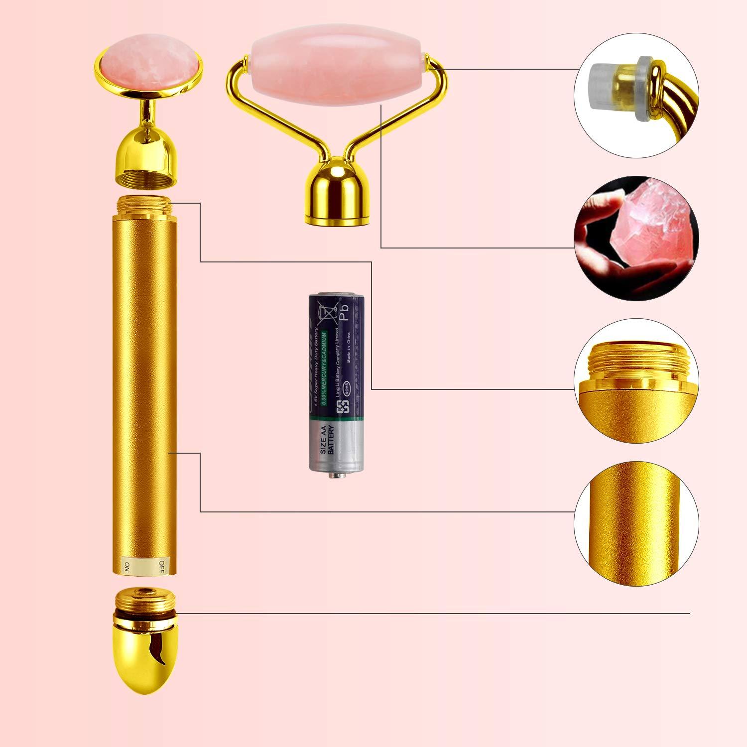 DANGSHAN DANGSHAN 2-in-1 Electric Jade Roller Massager Facial Roller & Face Massager, Rose Quartz