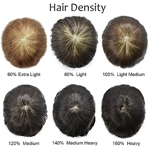 Hair Wonders Hair Wonders Mens Toupee V-looped Hairpieces For Men European Human Hair Replacement System Thin Skin Hair Pieces For Men Protesis Capilar Para Hombre 8X10#1 Jet Black 100% Density