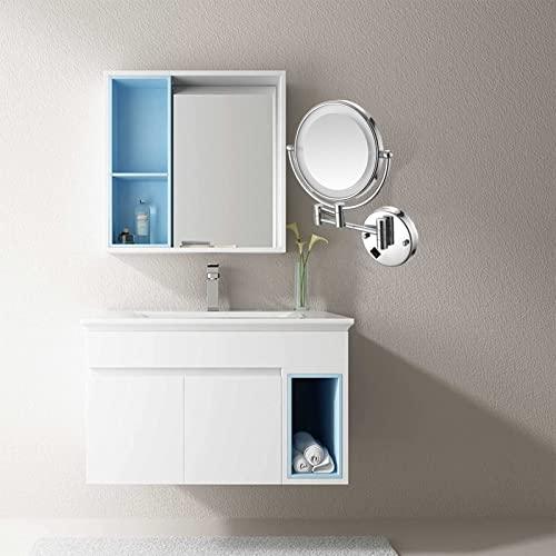 ZHANGY ZHANGY 8 Inch Wall Mounted Makeup Mirror with LED Lights, Plug 3X Magnifying Mirror, Wall 360°Rotatable Extendable Double-Sided, Bathroom and in Beauty and Personal Care, Silver White
