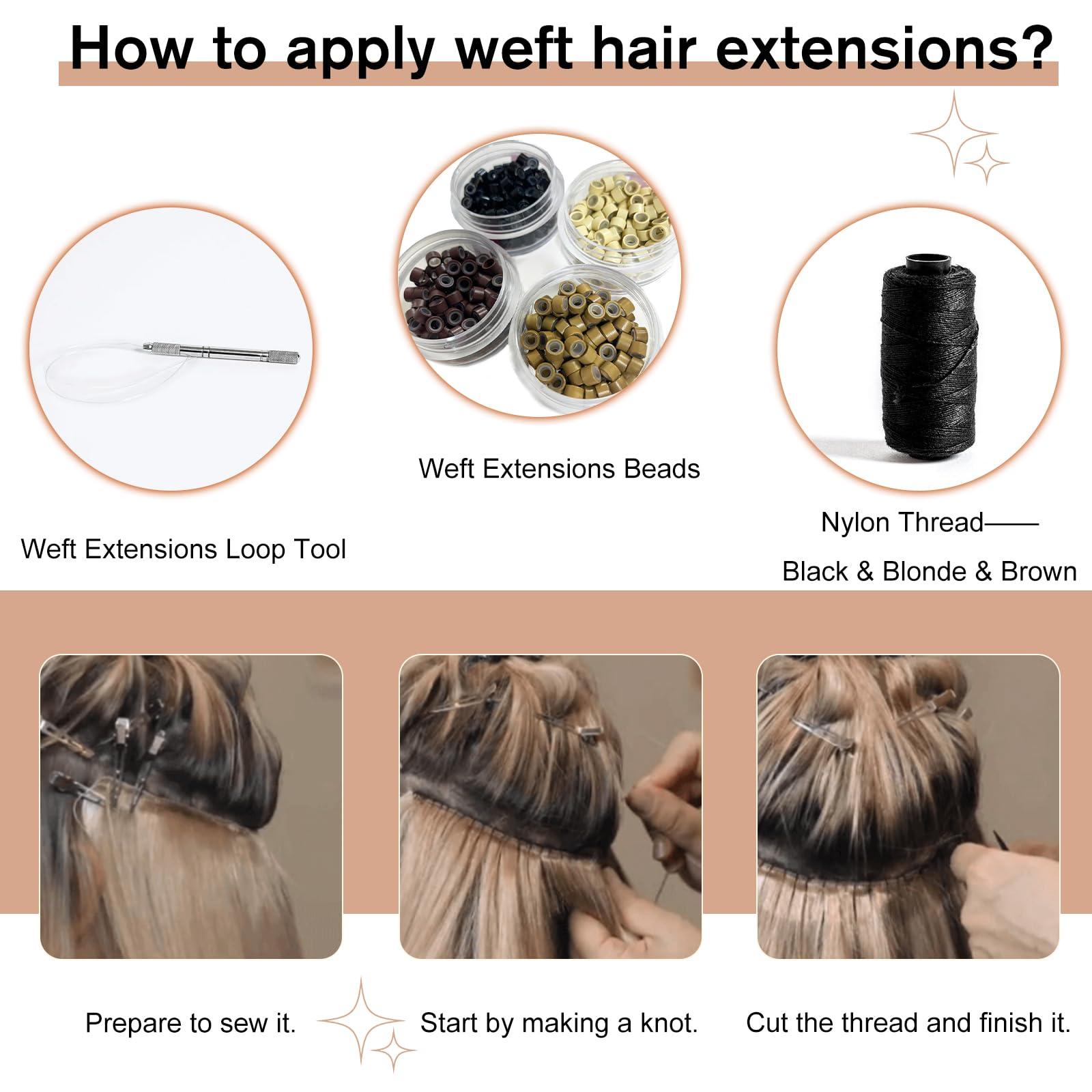 Full Shine Full Shine 24 Inch Hair Extensions Real Human Hair Sew In Hand Tied Weft Hair Extensions Human Hair Sew In Weft Extensions Remy Hair Genius Weft Human Hair Extension Straight Hair 60G 24 Inch