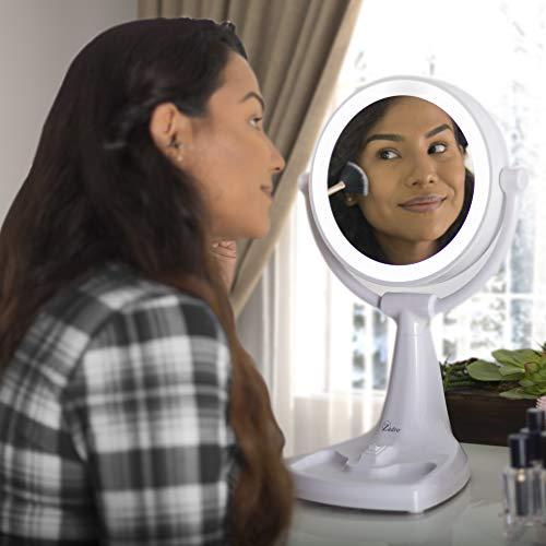 Zadro Zadro 11" W Max Bright Fluorescent Lighted Makeup Mirror with Magnification 10X/1X Swivel Head Tray Makeup Light Mirror, White