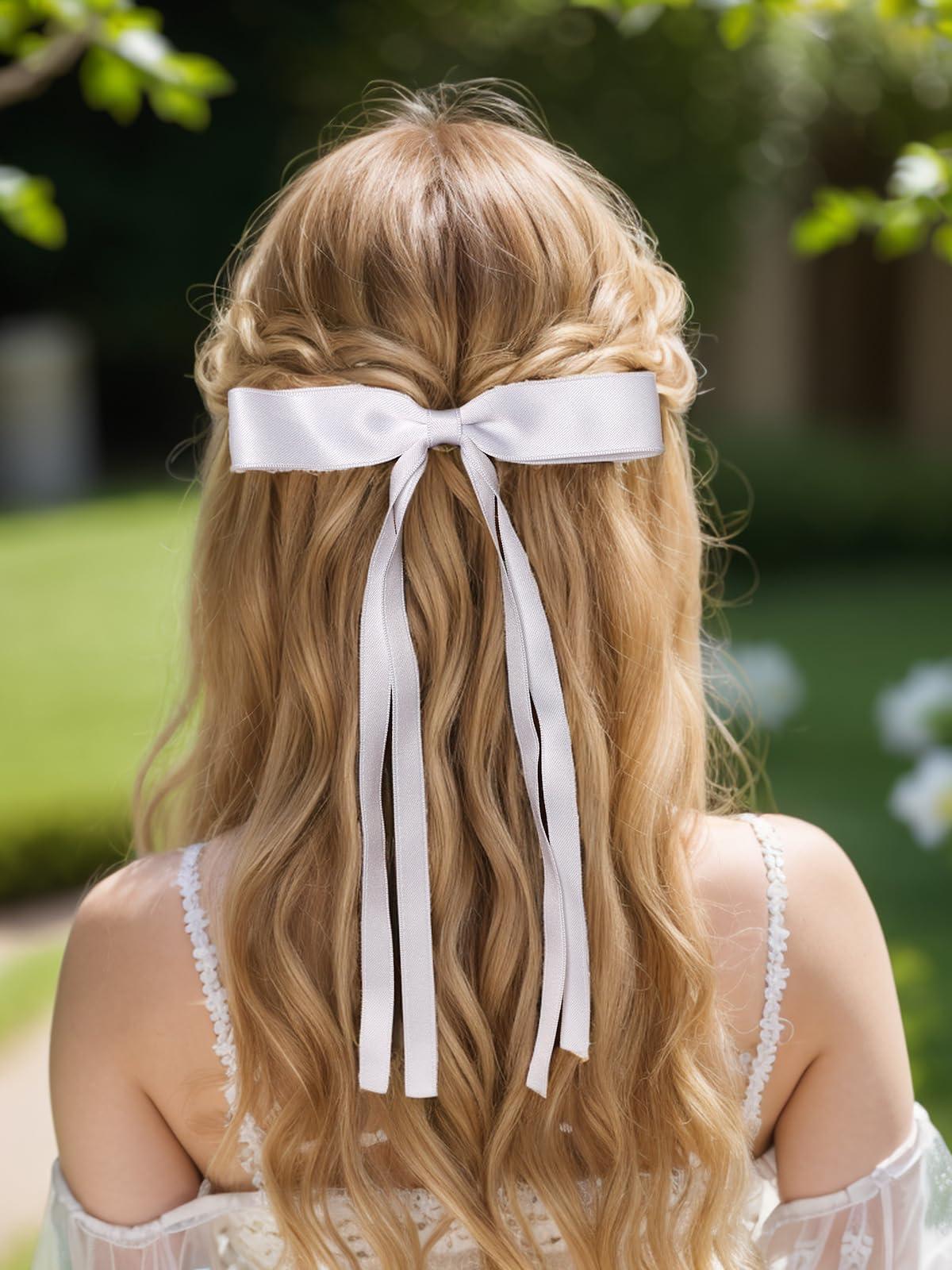 LFOUVRE LFOUVRE 6pcs Ribbon Hair Bows for Women and 1pc Navy Bow Hair Clip