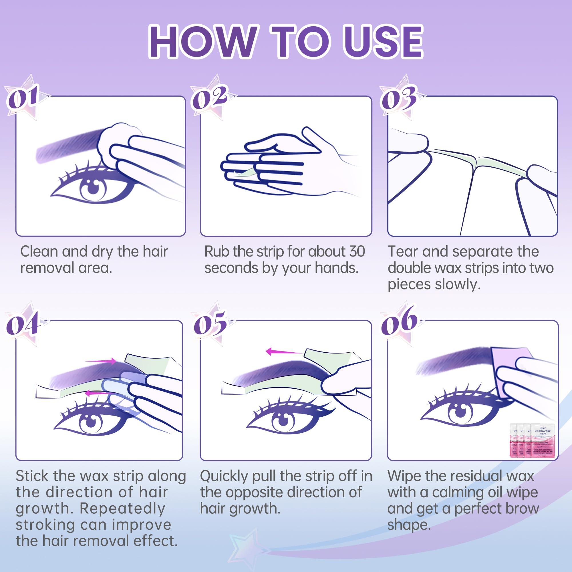 LAWINK Eyebrow Wax Strips Kit Facial Wax Strips for Hair Removal 24 Strips 4 Calming Oil Wipes Mouth waxing wax Eyebrow hair removal Facial Hair Removal for Women LAWINK (Eyebrow)