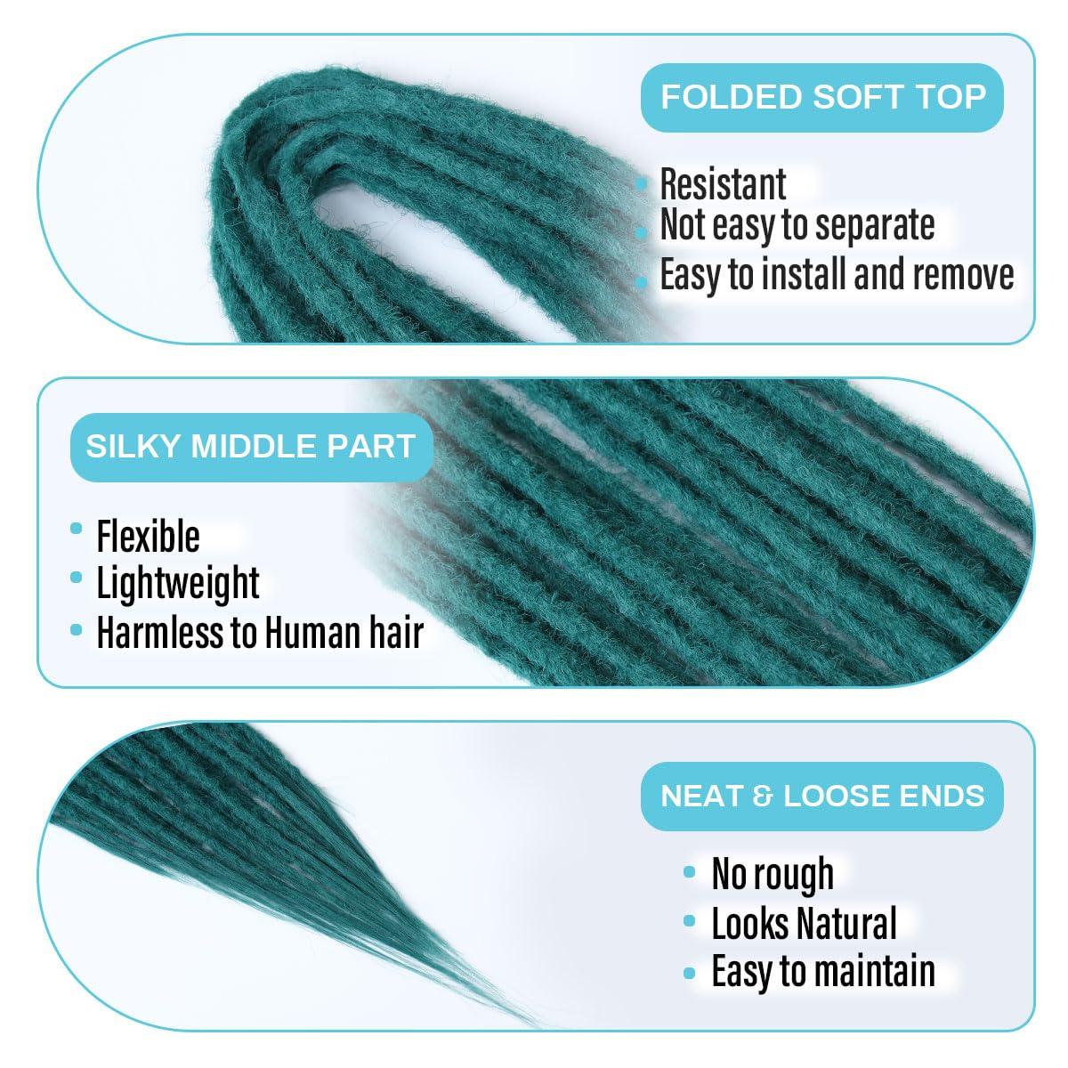 Sangtok Sangtok 15 pcs Double Ended Dreadlock Extensions, 24 inch Teal Green Dreads Extensions Thin 0.6cm Fake Dreadlocks, DE Synthetic Dreadlock Extensions Reggae Hippie Ombre Dreads for Women