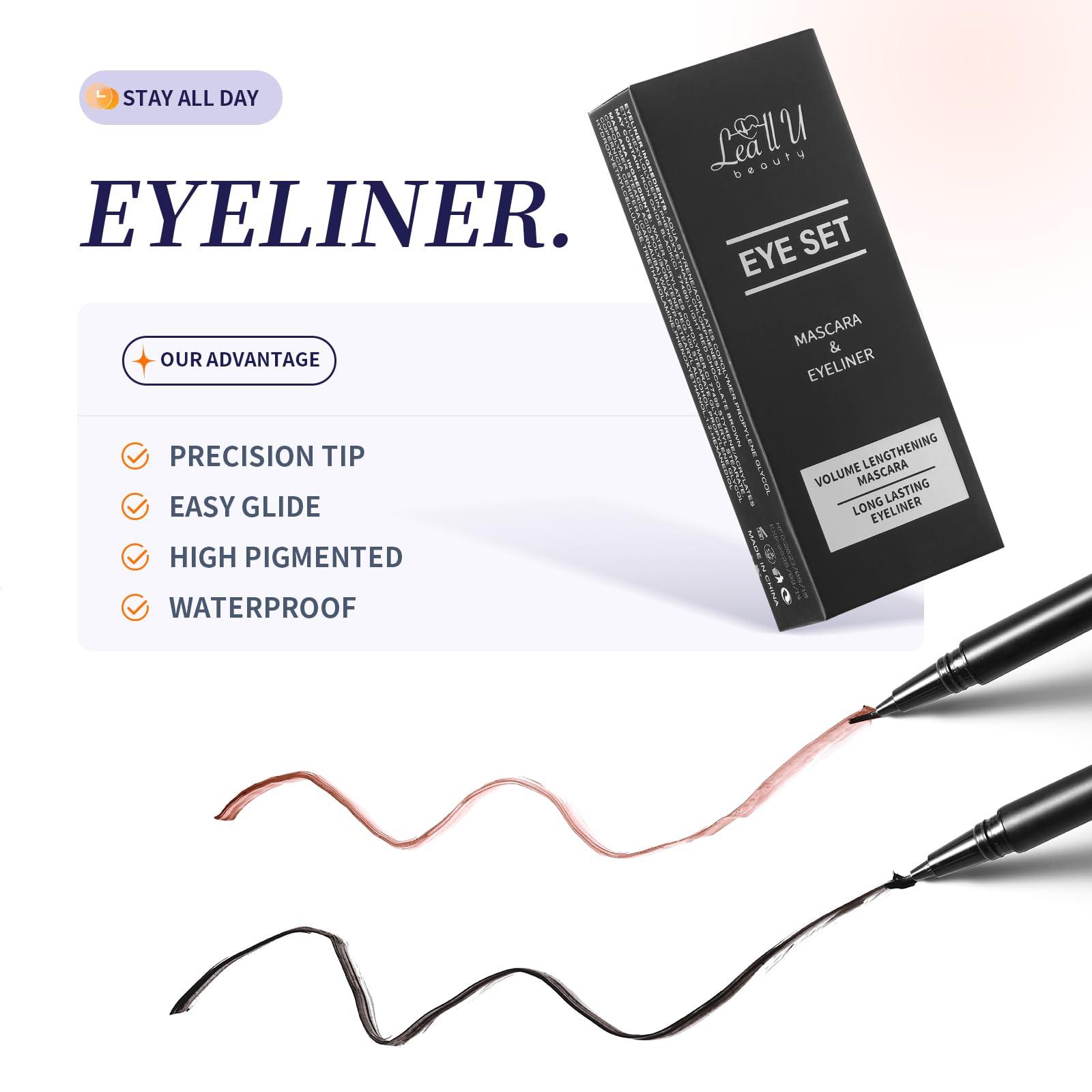 Lea ll U Lea ll U 4D Mascara And Eyeliner Set Black Brown Long Lasting Mascara Waterproof Eyeliner Kit (Brown)