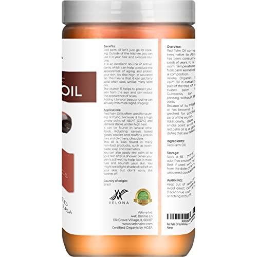 Velona Velona USDA Certified Organic Red Palm Oil 32 oz | Food and Cosmetic Grade | in jar | Extra Virgin, Cold Pressed | Skin, Face, Body, Hair Care | Use Today - Enjoy Results