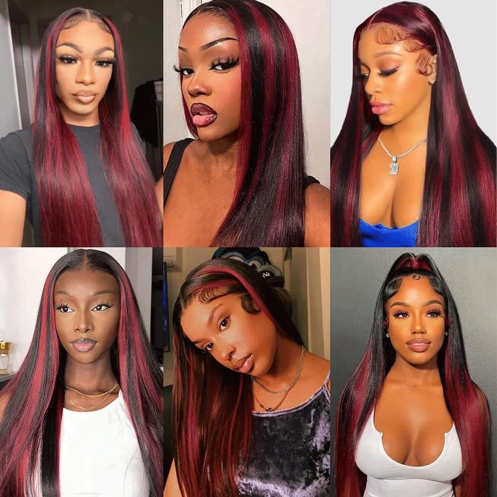 SUHKRPT P1B99J Bundles Highlight Straight Human Hair Bundles Two Tone Black Mixed With 99J Burgundy Bundles Human Hair 22 22 22 Inch Fb99J Wine Red Straight Bundles