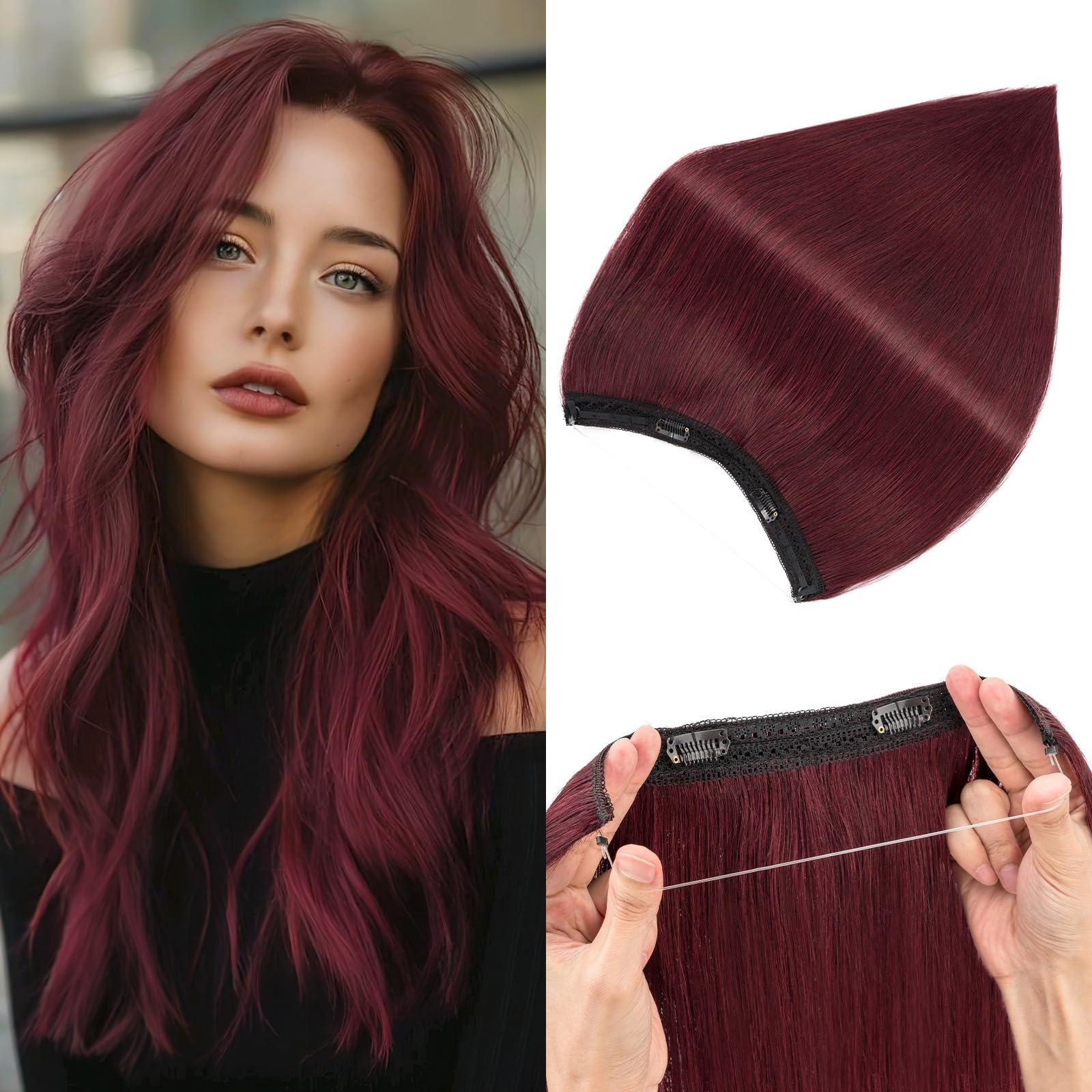 S-noilite Halo Hair Extensions Real Human Hair,S-noilite Halo Hair Extensions,Halo Hair Extension for Women,100% Human Hair Halo Extensions,Halo Hair 65g/18inch 99J Wine Red