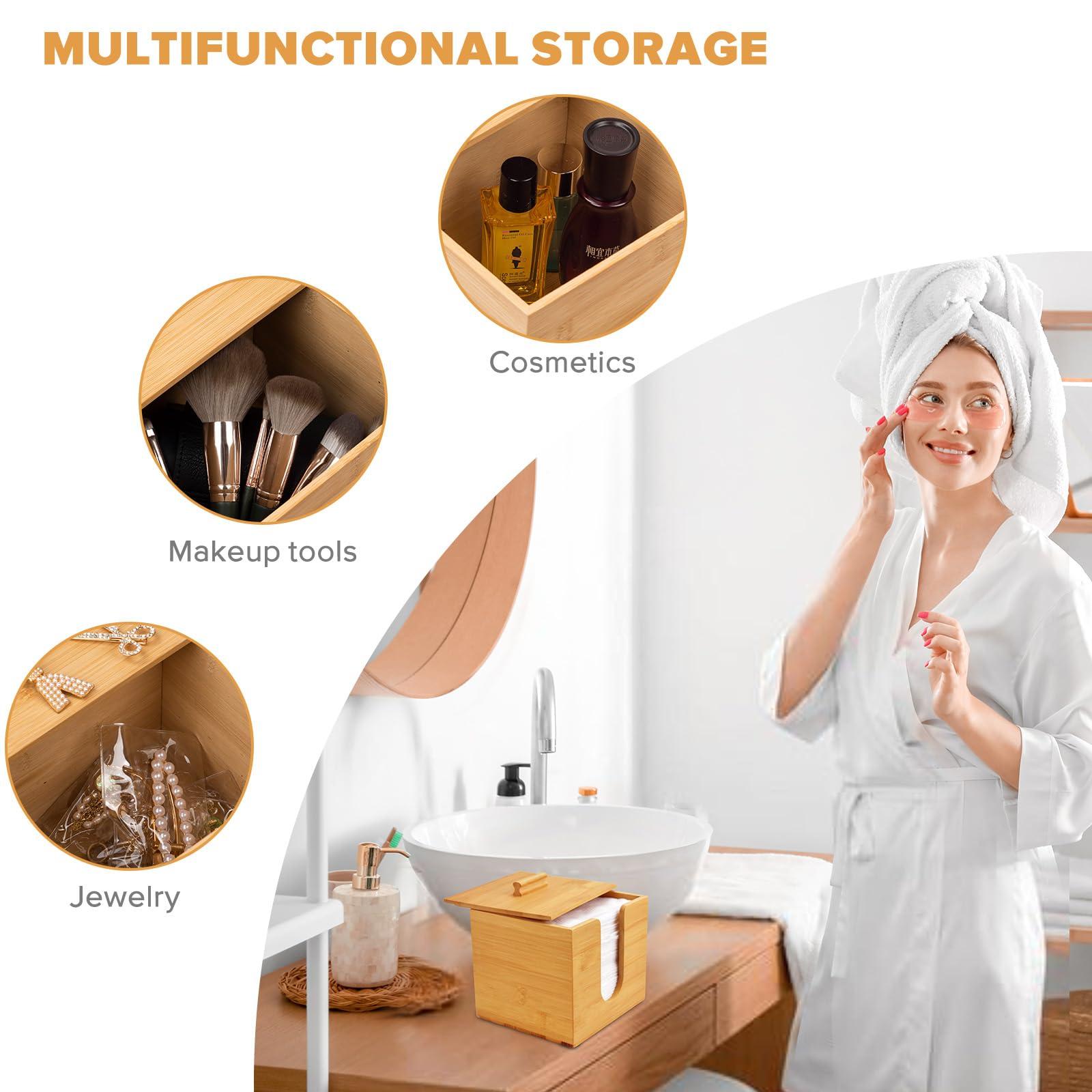 futaiphy Bamboo Box for Clean Towels XL, Face Towel, Disposable Makeup Remover Dry Wipes, Bamboo Box Container Face Cleaning for Skin Care Face Towels Organizer (Face Towel Holder)