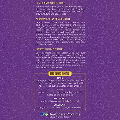 Us+ Us+ 10oz 100% Pure Castor Oil - Cold-pressed, Unrefined, Hexane-free - USP Grade - Premium Quality for Healthy Skin & Hair