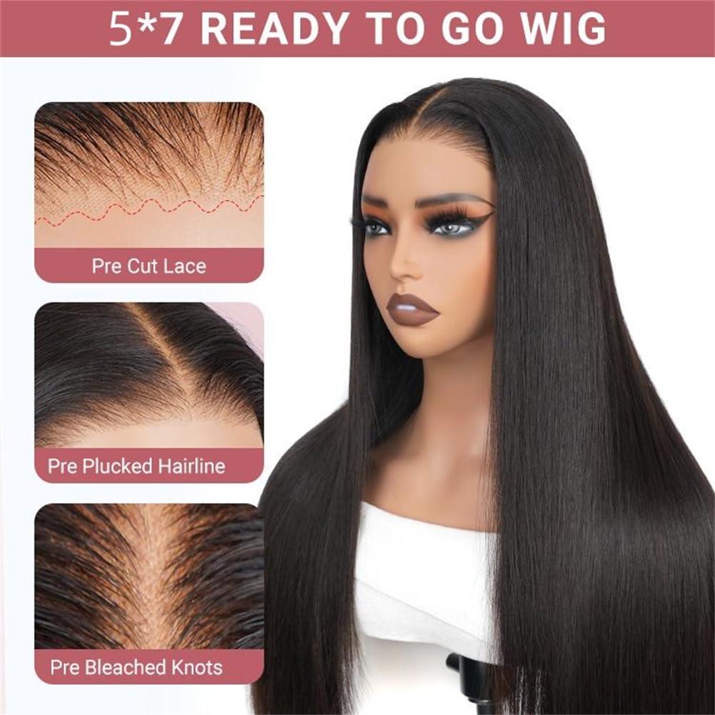 Wiggins Wiggins Hair Ready And Go Glueless Wig Pre Cut Straight 5x7 Lace Closure Wig Human Hair Pre Bleached Pre Plucked Human Hair Wig Beginner Friendly 14 Inch