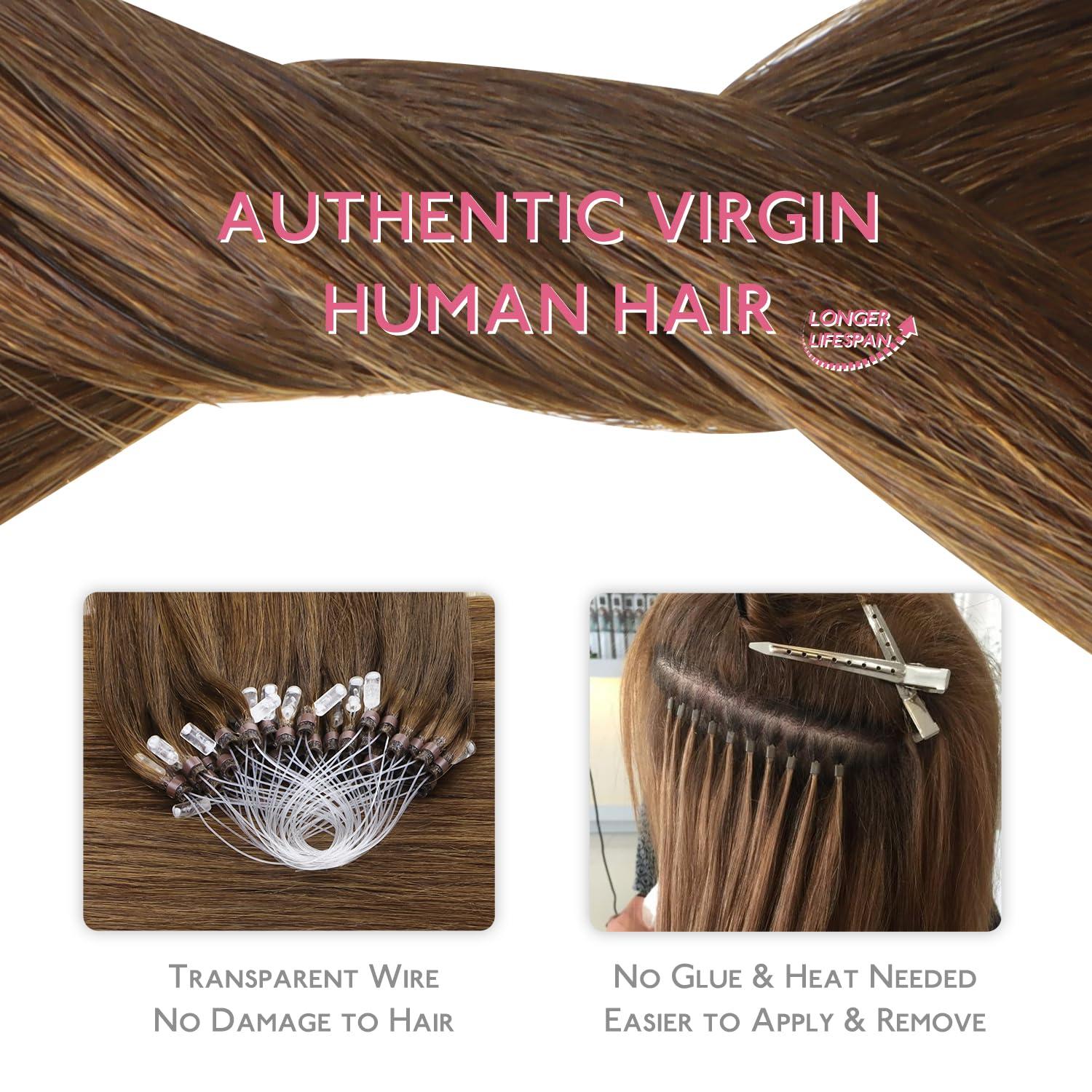 Wennalife WENNALIFE Microlink Hair Extensions Human Hair, 50g 50s 22 Inch Light Auburn Brown Remy Micro Bead Hair Extensions Real Human Hair Micro Link Micro Loop Micro Ring Hair Extensions Straight Microlinks