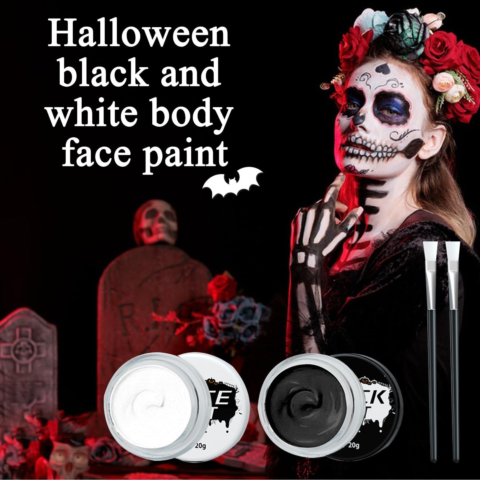 PPPanYiDi 2PCS Black and White Face Body Paint,Skeleton Skull Face Painting Special Effects Makeup Kit with 2 Brushes,Clown Zombie Party Cosplay Art Theater Cosplay Halloween Face Paint Makeup Kit for Adults