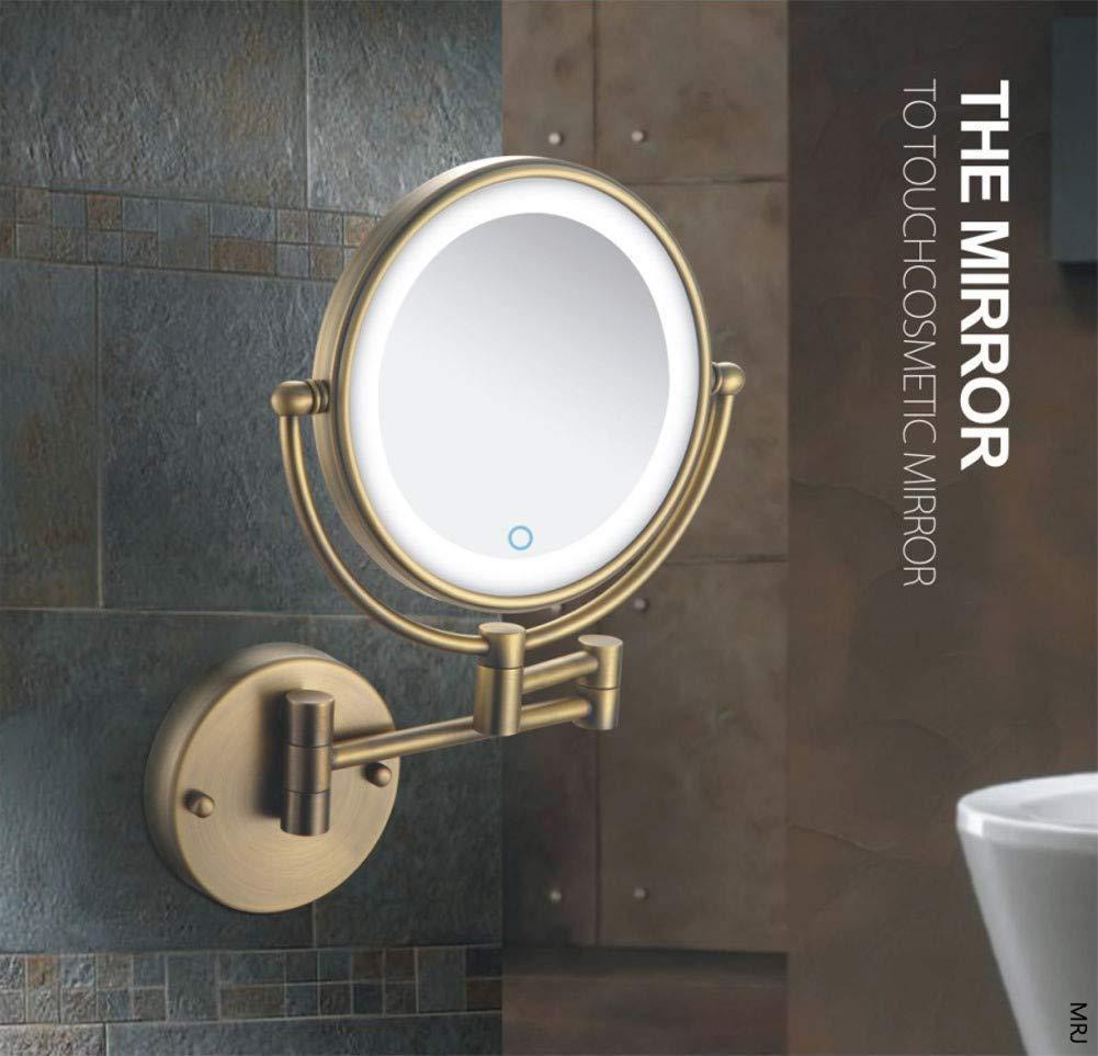 AMHIL AMHIL Wall Mount Led Lighted Makeup Mirror 3X Magnifying Cosmetic Mirror Touch Screen 360 Swivel Extendable Two Sided Vanity Mirror for Bathroom 8 inch UK Plug