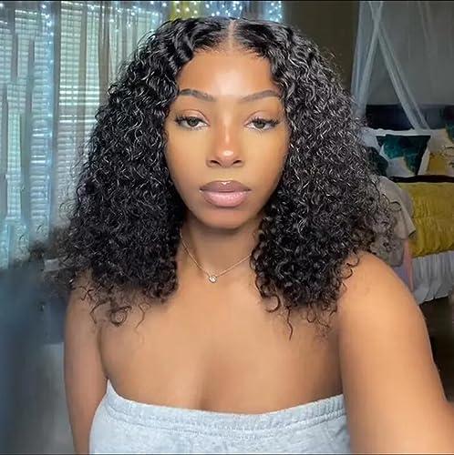 ISEE ISEE Hair Wear and Go Glueless Wigs Bob Wigs Human Hair Pre Plucked Water Wave Lace Front Wigs Human Hair Upgraded No Glue Transparent Lace Closure Wigs Human Hair for Women Natural Black 10 Inch