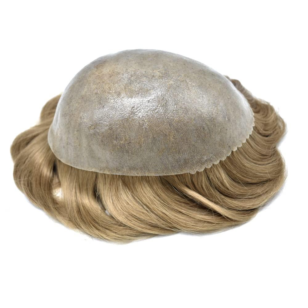 Generic Hair System For Men Toupee Human Hair Replacement All Poly Mens Hair Piece 0.1mm Skin PU Hairpieces For Man Hair Unit Grey Brown Black Patch Wigs (7\"X9\", 20R)