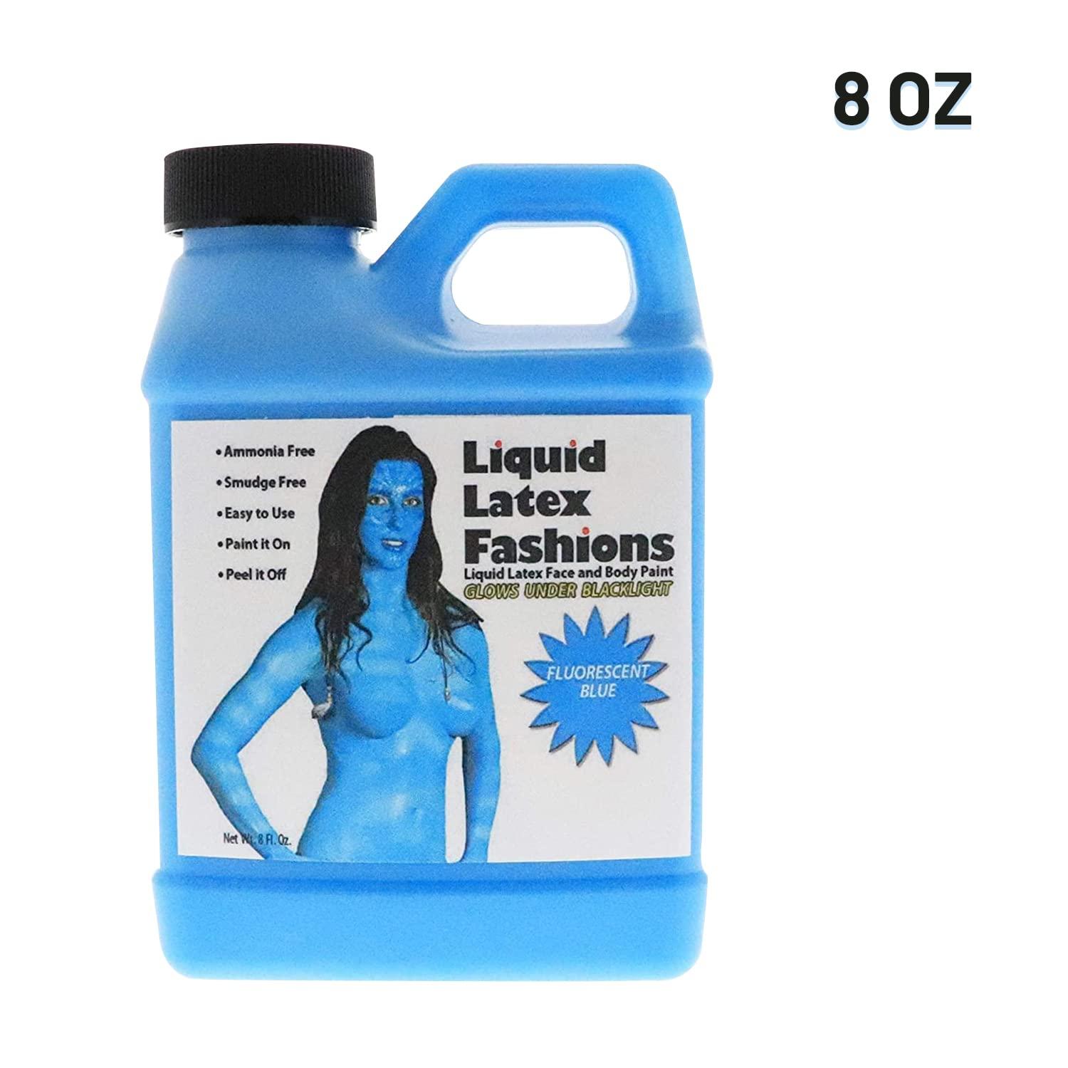 Liquid Latex Fashions Fluorescent Blue 8 Oz - Liquid Latex Face and Body Paint, Black Light UV Reactive GLOW, Ideal for Cosplay, Costumes, Concerts, Halloween and Theater, Parties!