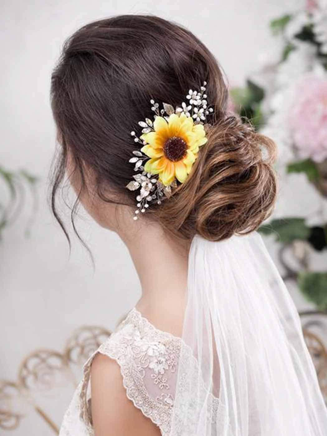 BAROGIRL Barogirl Bridal Sunflower Hair Comb Clip Crystal Bride Gold Wedding Hair Accessories for Women (Gold)