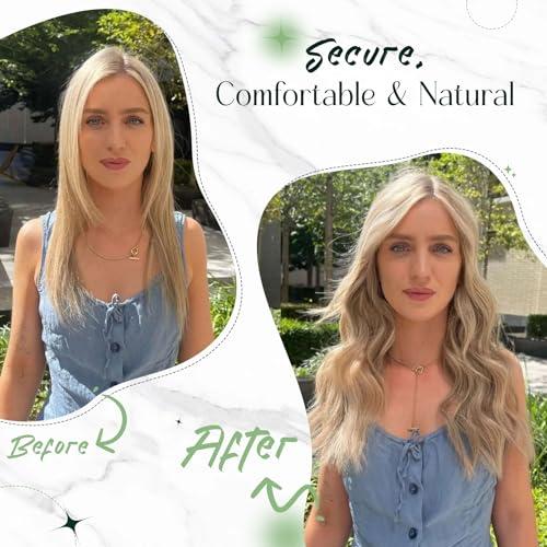 RUNATURE RUNATURE Wire Human Hair Extensions Dark Blonde Highlight Golden Blonde Fish Wire Hair Extensions Real Human Hair Invisible Wire Hair Extensions 16 Inch 80g