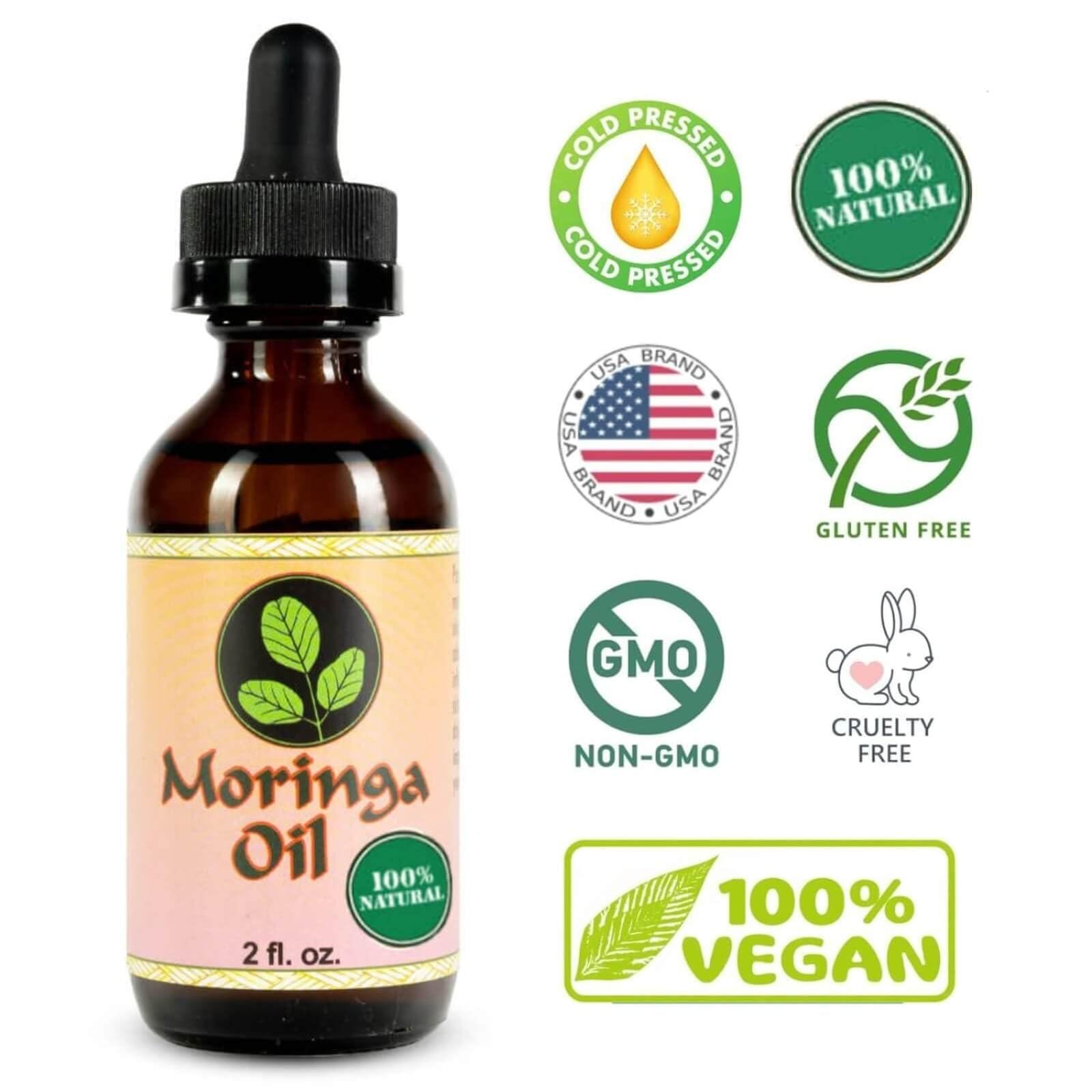 Moringa Energy Life Moringa Energy Life Moringa Oil 2 oz 100% Pure Moringa Seed Oil, Cold-Pressed for Face, Skin and Hair, Body, Oil