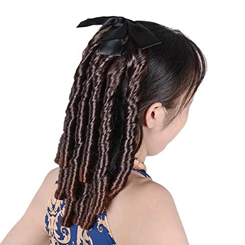 QYUU Regency Ringlet Ponytail Hairpiece with Bow Spiral Curl Synthetic Half Wig Historical Colonial Lady Costume Wig (Dark Brown)