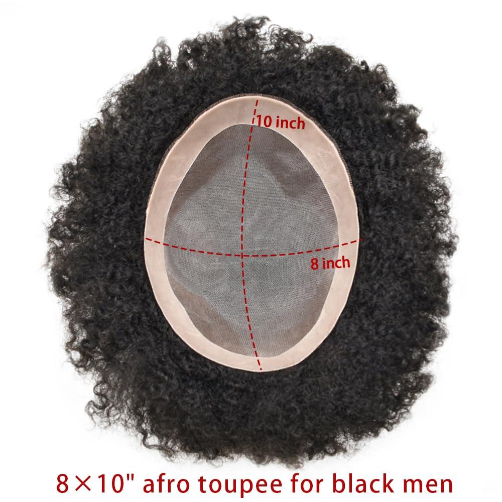 RESHE RESHE Afro Toupee For Black Men Human Hair Pieces NPU Monofilament Mens Toupee Wave Hair Units For Black Mens Toupee Hair Replacement System For Man8X10 8MM Afro Wave#1B Off Black