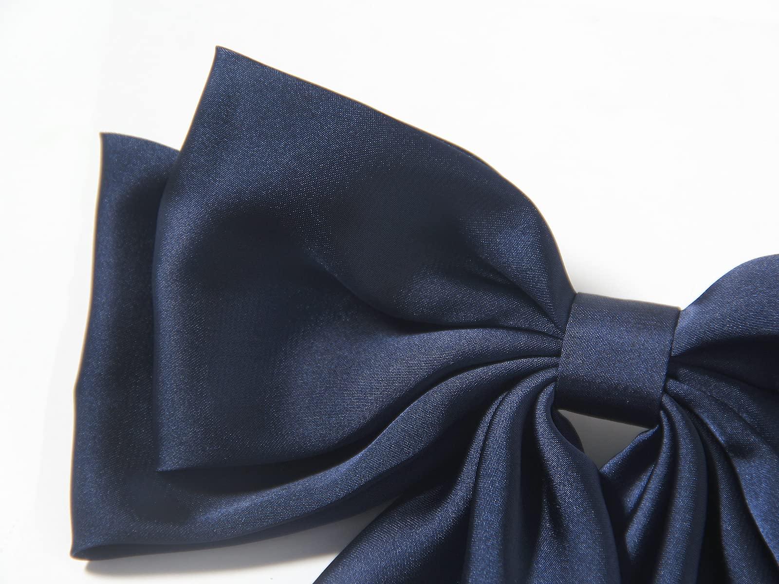LFOUVRE Navy Blue Bow with 12pcs Ribbon Hair Bows for Women
