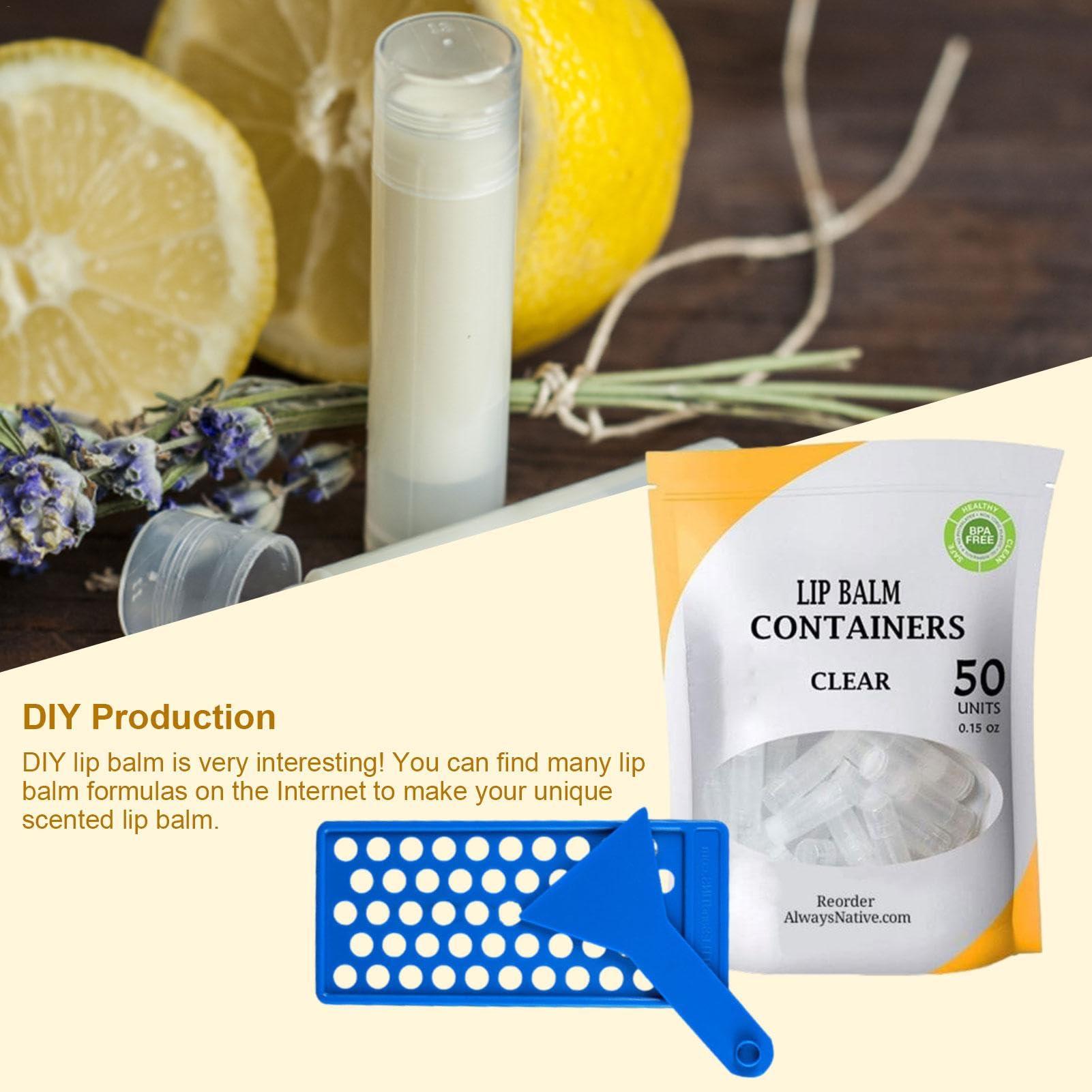 Generic Lip Balm Tubes - Lip Balm Crafting Kit, Empty Lipstick Tube | Lip Balm Container Tray Kit with Fill Tray and Spatula, 50 Clear Empty Lip Balm Containers Tubes Set with Filling Scraper for Women, Girl