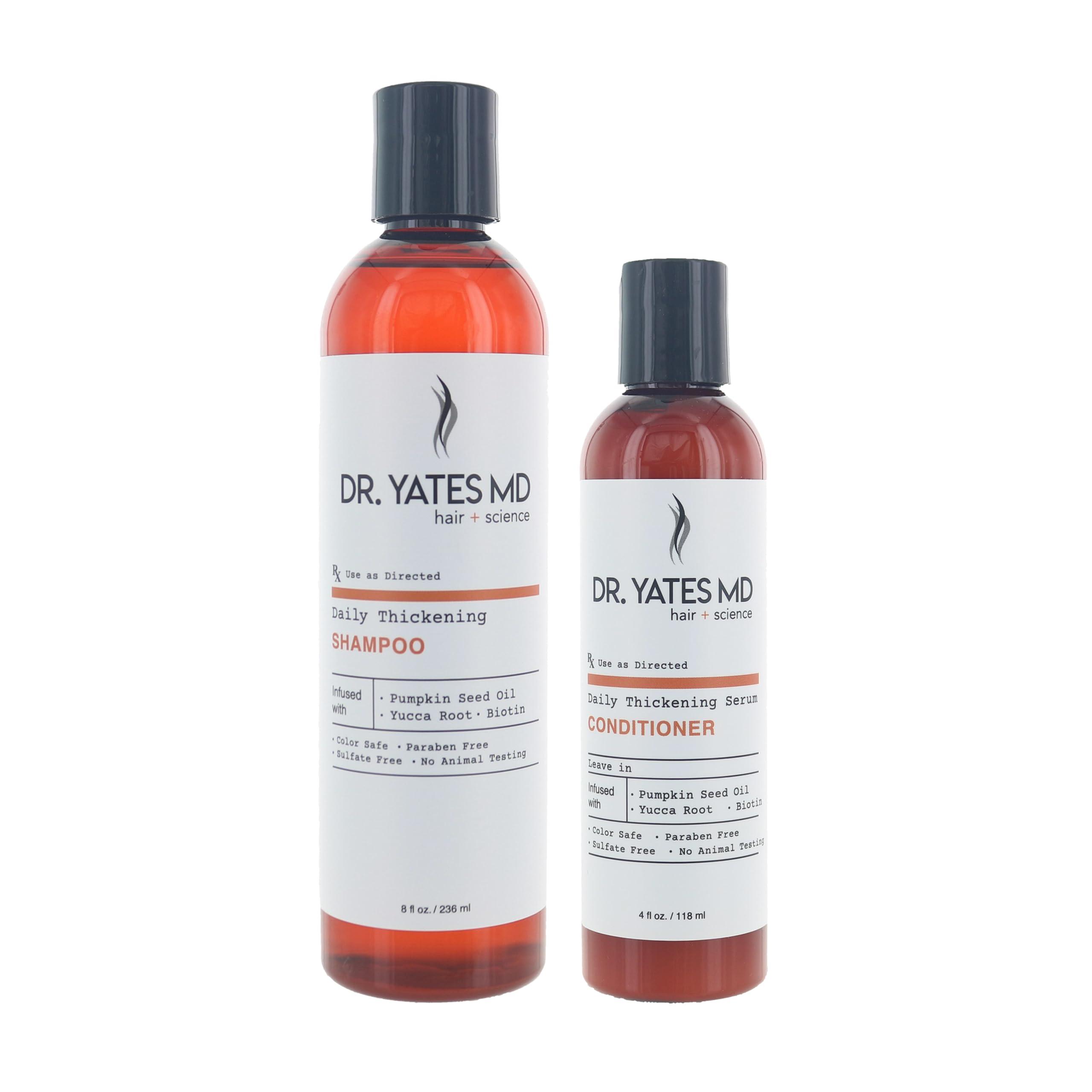 Dr. Yates MD hair + science Dr. Yates MD - 8 fl oz Daily Thickening Shampoo Bundle with 4 fl oz Daily Thickening Serum Leave In Conditioner with Pumpkin Seed Oil, Yucca Root, and Biotin