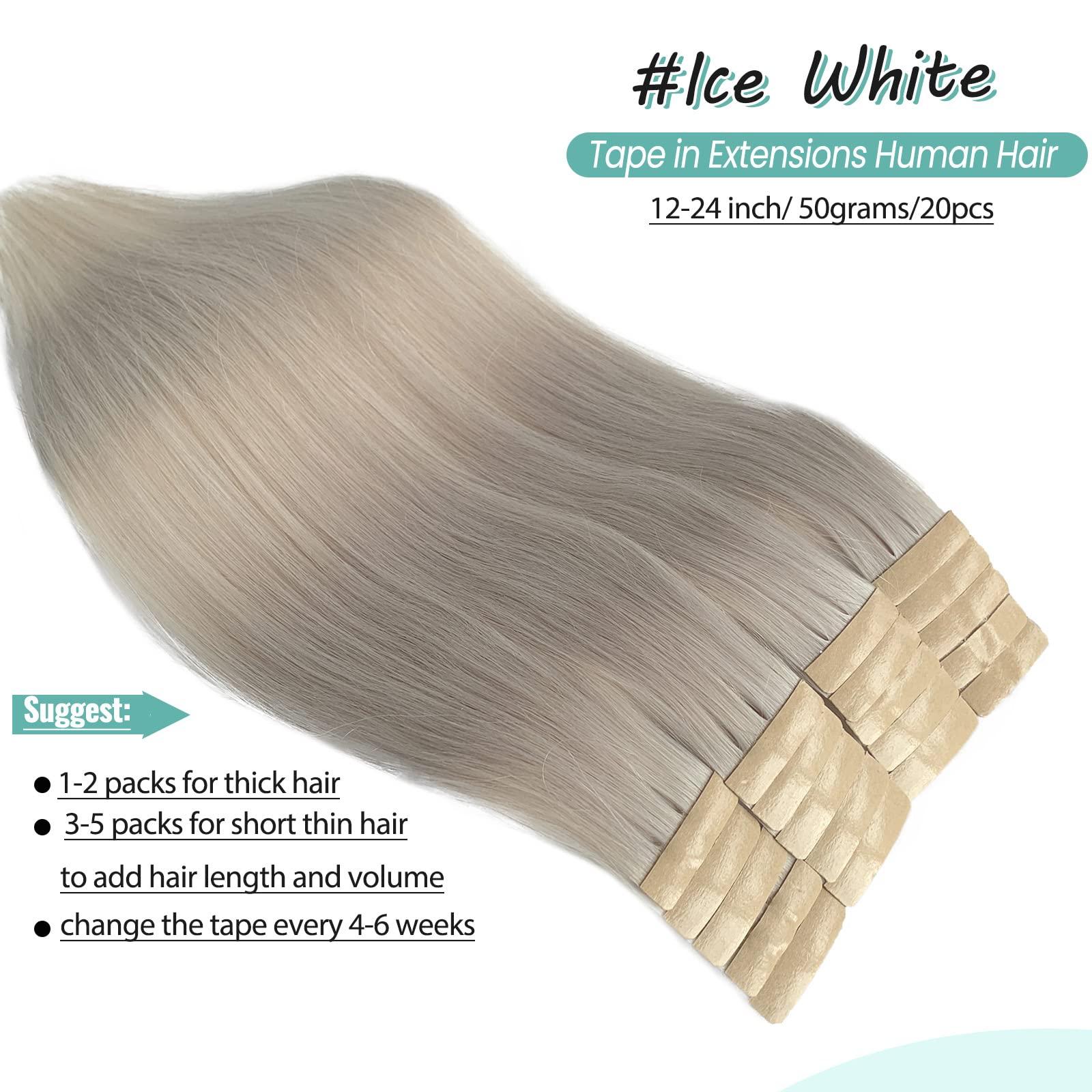 Licoville Ice Blonde Tape in Extensions 100% Real Remy Human Hair 18 Inch 50grams 20pcs Double Sided Invisible Tape in Icy Blonde Hair Extensions Silky Straight Can be Curled