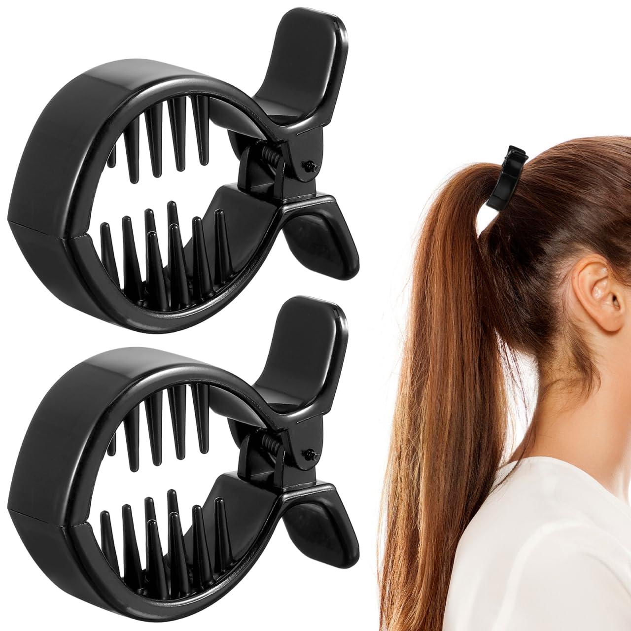 WOONEKY WOONEKY 2Pcs Black Round Inner Toothed Hair Clip Fish Tail Clip Ponytail Holder Strong Tension Hair Claw for Secure Styling and Comfortable Hold