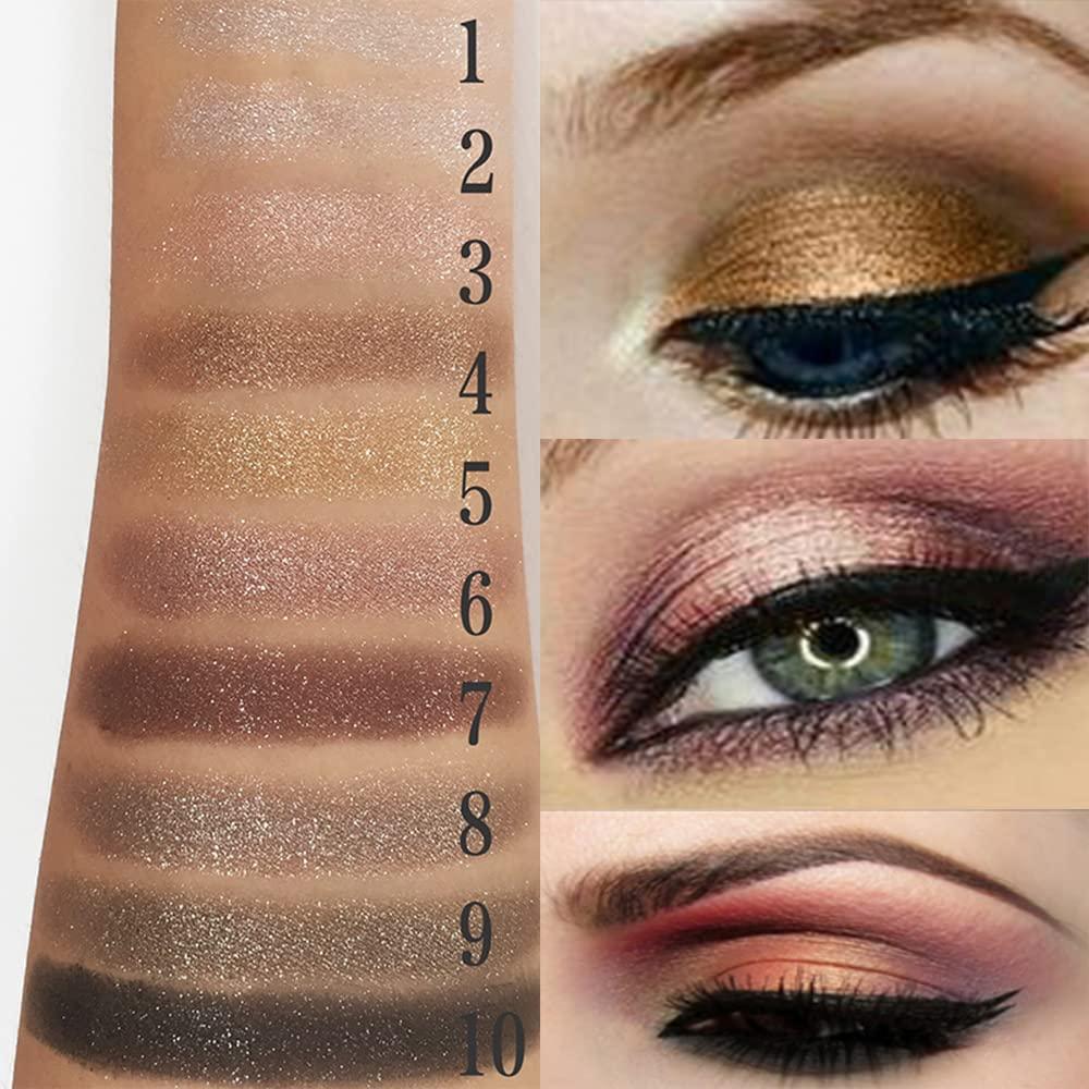 Impeccablery Gold Eye Shadow Eyeshadow Palette Shimmer - 10 Colors Sparkly Eyeshadow Glitter Highly Pigmented Long Lasting Waterproof Sweatproof Professional Nudes Warm Natural Neutral Smoky Cosmetic Eye (#07)