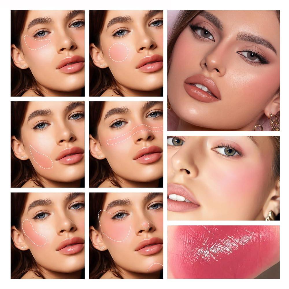 Blopuivo Multi-Use Makeup Blush Stick for Cheeks, Cream Blush Wand, Tinted Solid Moisturizer Stick for Cheek Eyes Lip Tint, Natural Nude Makeup, shypink