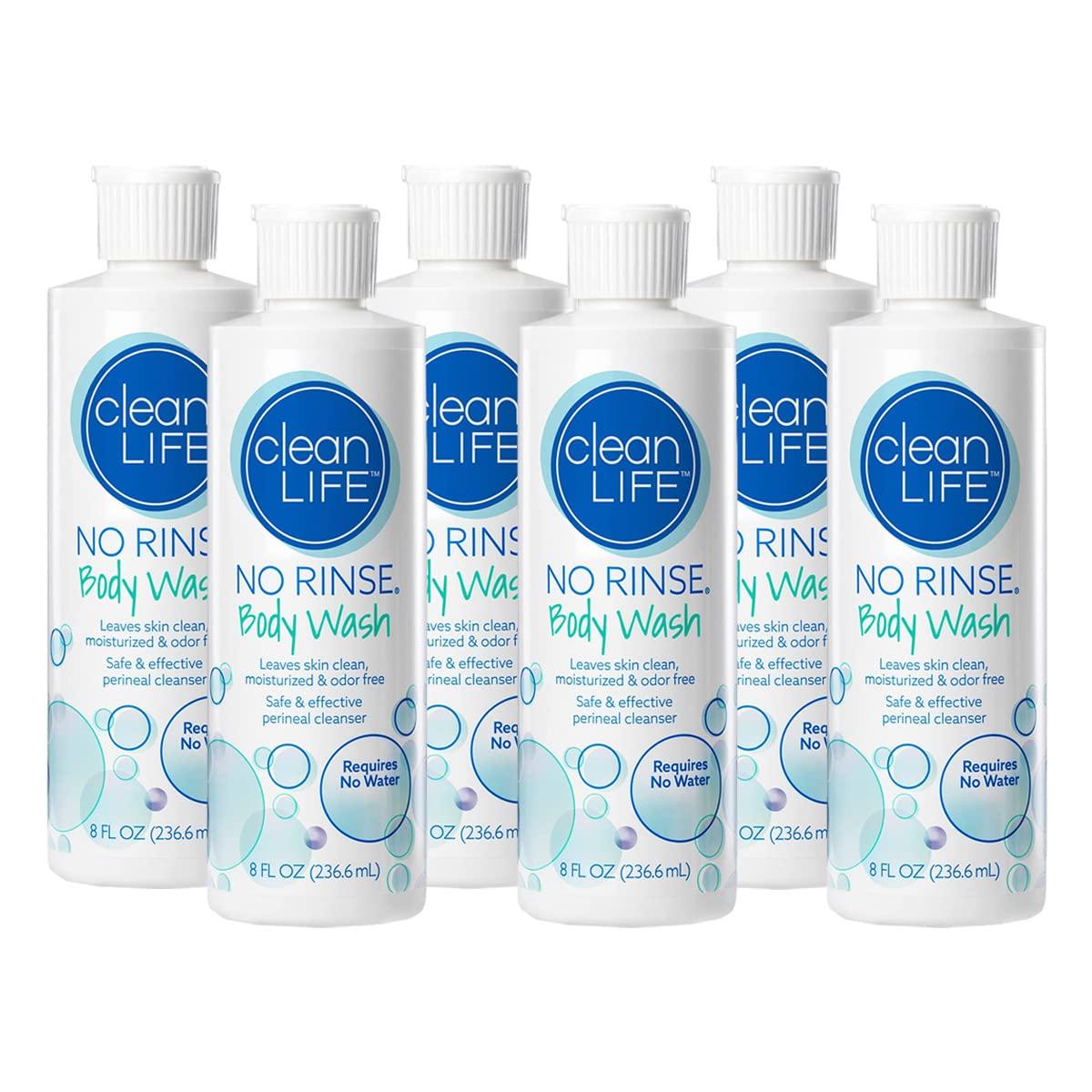 No-Rinse No-Rinse Body Wash, 8 fl oz - Leaves Skin Clean, Moisturized and Odor-Free, Rinse-Free Formula (Pack of 6)