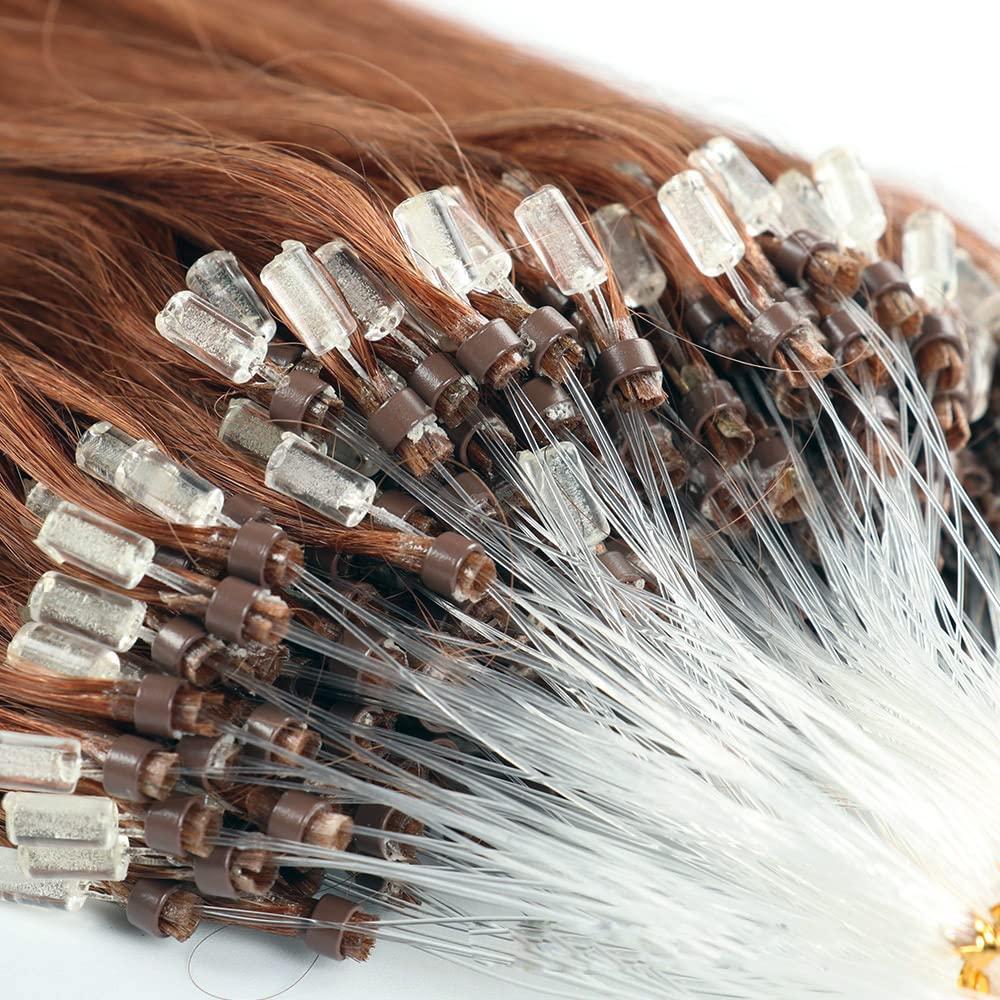 FUIBEJAE Micro Loop Human Hair Extensions,Micro Links Hair Extension,Straight Micro Loop Human Hair Fusion Hair Extensions Human Hair 50g 50s,24inch