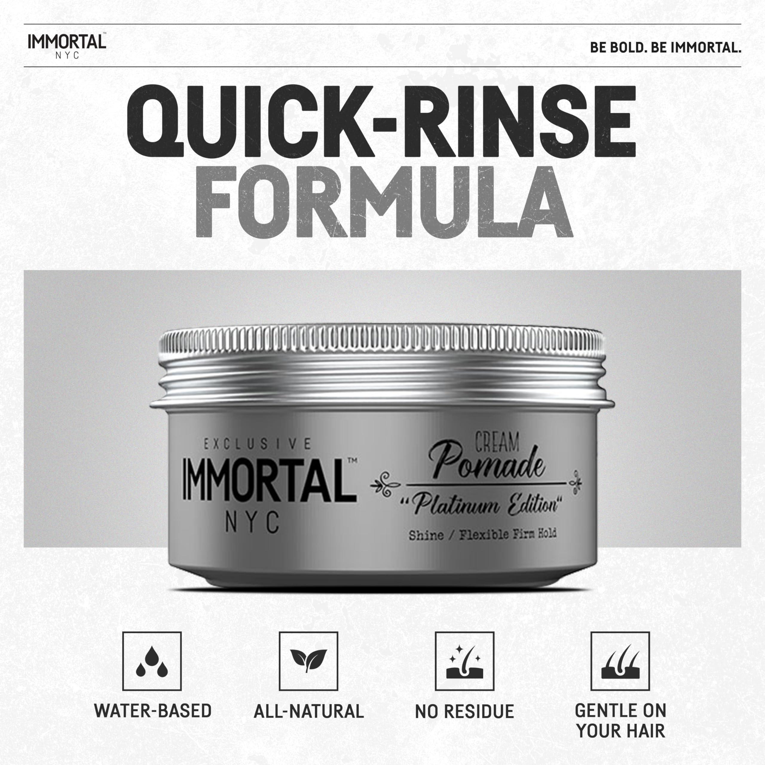 Immortal NYC Immortal NYC Hair Styling Cream Pomade Platinum Edition - Mens Water Based, No Residue Hair Balm - All Natural Pomade -Strong Firm Hold - Gel for All Hair Types